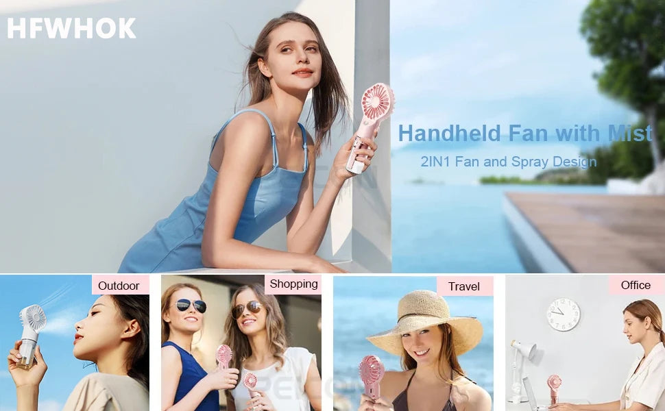 Mini Pocket USB Rechargeable Portable Misting Fan with 4 Adjustable Speeds Battery Operated Personal Mister Fan Spray Water Mist